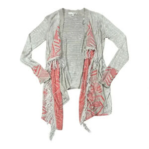Say What Beige Coral Boho Print Waterfall Cardigan Sweater XS
